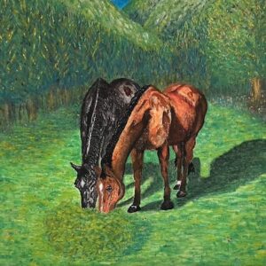 'The Joy They Bring' by Courtenay Potter, a painting of two horses grazing side by side