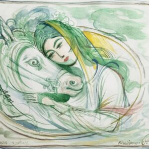 'Harmony with the Nature' by Mahdi Khalipour, a drawing of a woman and a horse