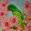 'Enjoying my Own Company' by Raman Kaur, a painting of a parrot in a flowering tree
