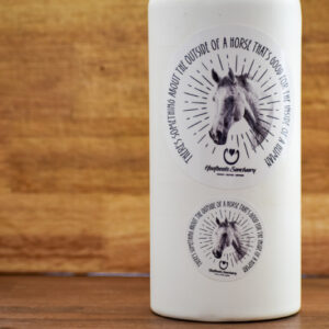 Our Hoofbeats horse stickers, featuring our Kazu design, in action on a water bottle.